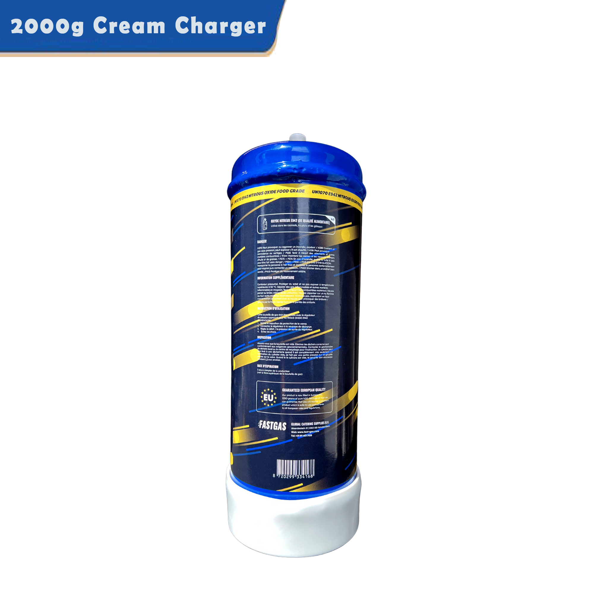 FastGas 3.3L N2O Canister 2000g Cream Charger Tank Wholesale - Free OEM